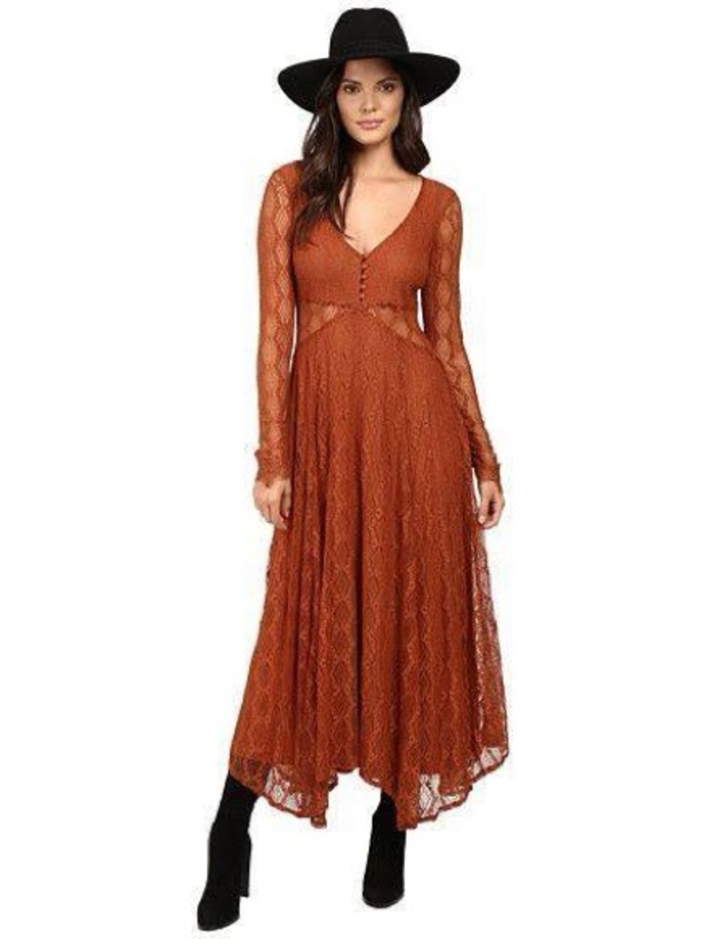 Free People Rust Lace Maxi Dress Boho Cottagecore Festival M